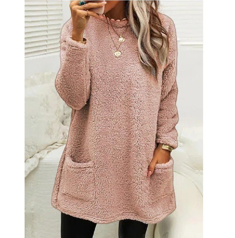 Women's Pocket Crew Neck Casual Warm Long Sleeve Sweater - Sweaters -  Trend Goods