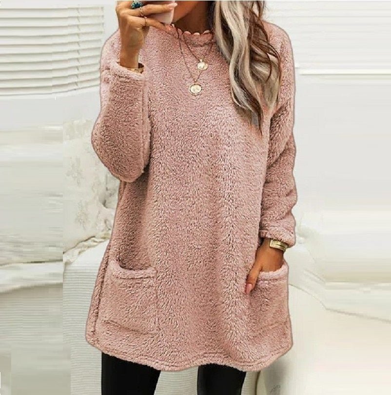 Women's Pocket Crew Neck Casual Warm Long Sleeve Sweater - Sweaters -  Trend Goods