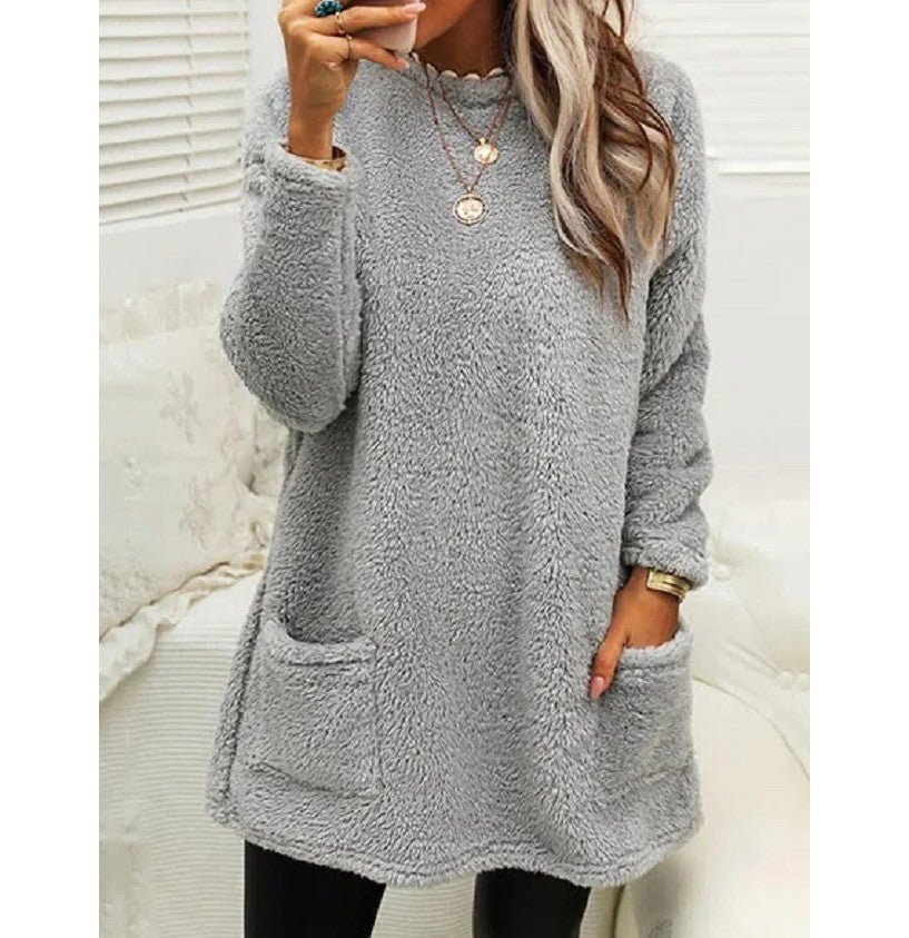 Women's Pocket Crew Neck Casual Warm Long Sleeve Sweater - Sweaters -  Trend Goods