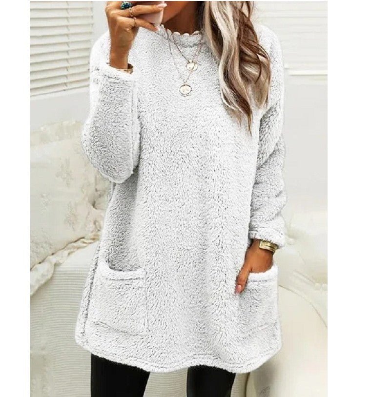 Women's Pocket Crew Neck Casual Warm Long Sleeve Sweater - Sweaters -  Trend Goods