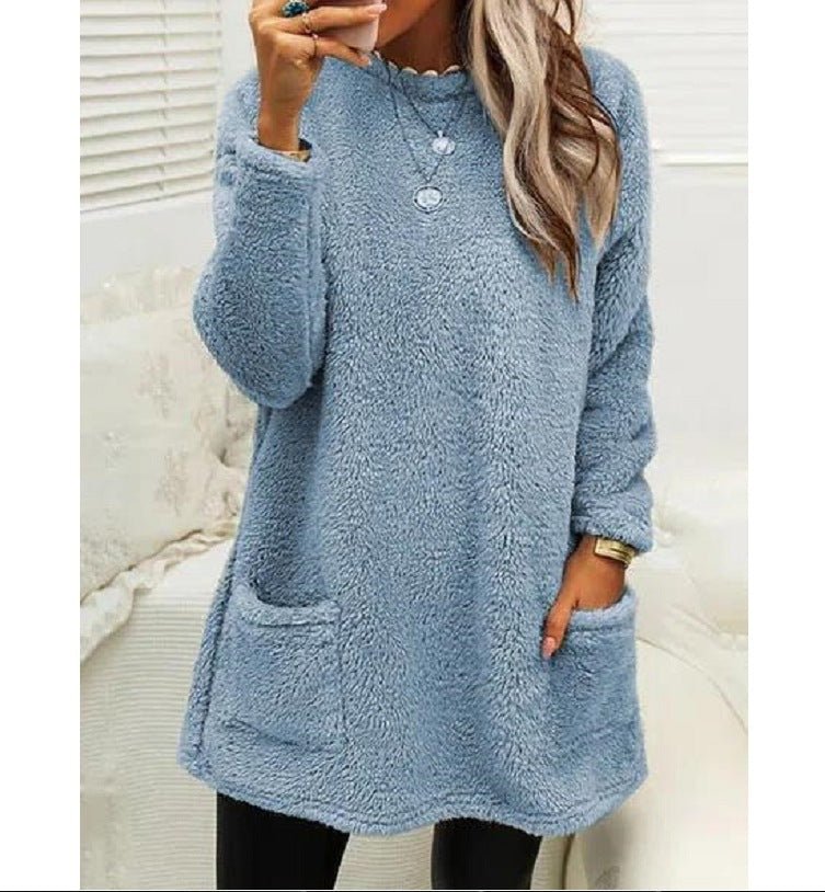 Women's Pocket Crew Neck Casual Warm Long Sleeve Sweater - Sweaters -  Trend Goods