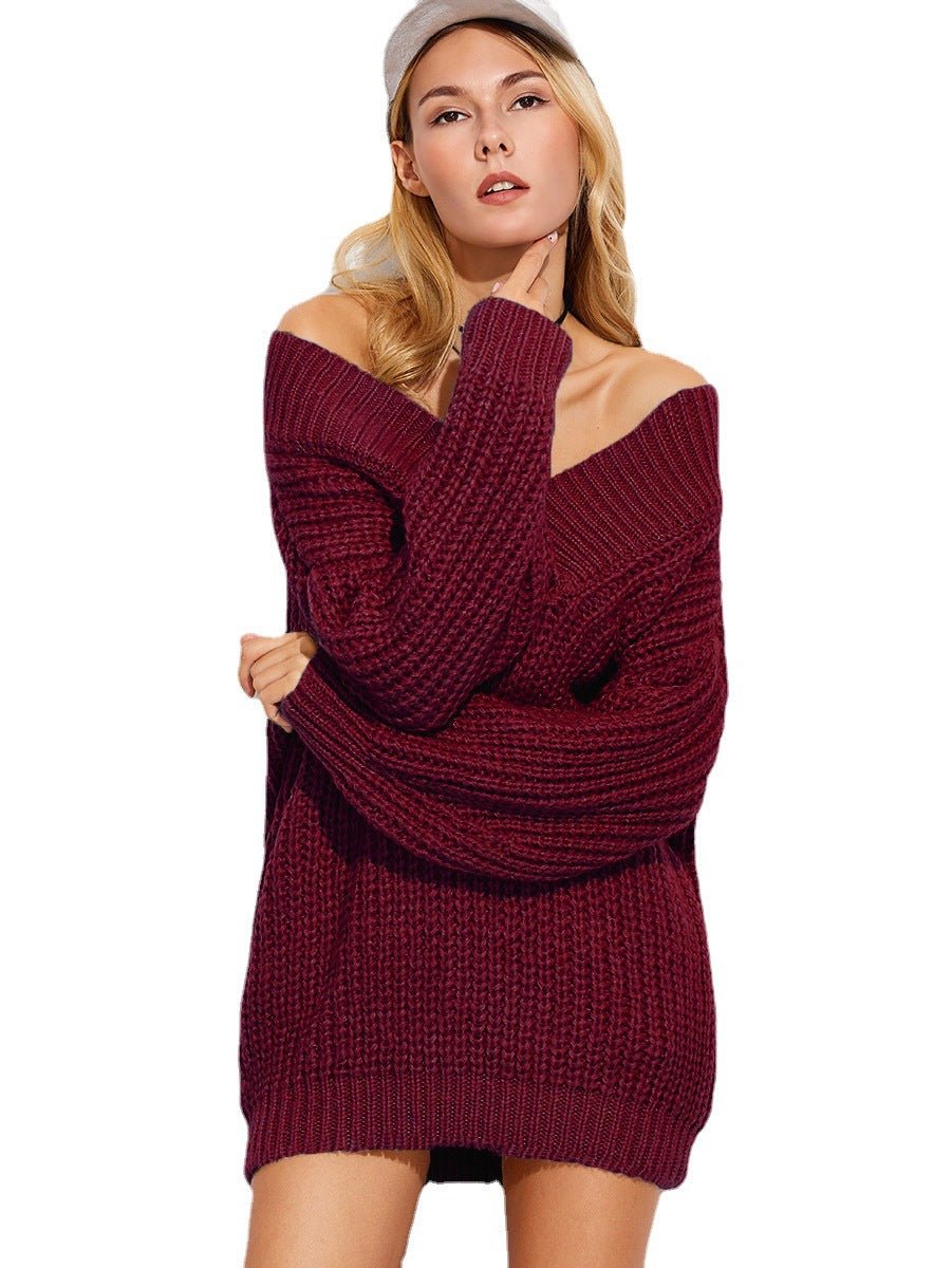 Women's V-neck Thickened Solid Color Knitted Sweater - Sweaters -  Trend Goods