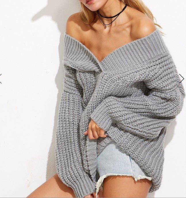 Women's V-neck Thickened Solid Color Knitted Sweater - Sweaters -  Trend Goods