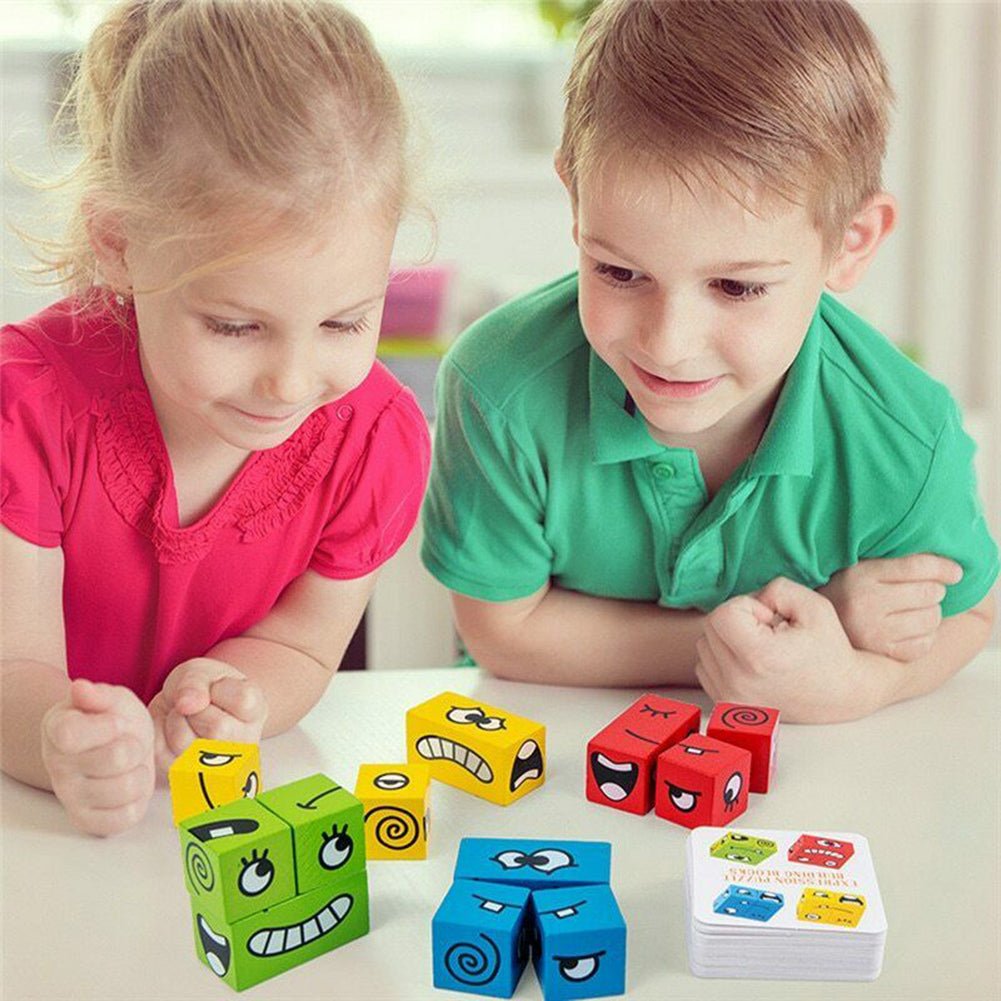 Wooden Expressions Toy Wooden Magic Cube Face Pattern Building Blocks Educational Toys - Blocks -  Trend Goods