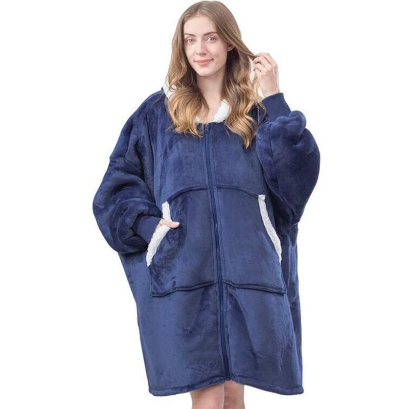 Zip Fleece Jacket Casual Long Sleeve Blanket - Robes -  Trend Goods