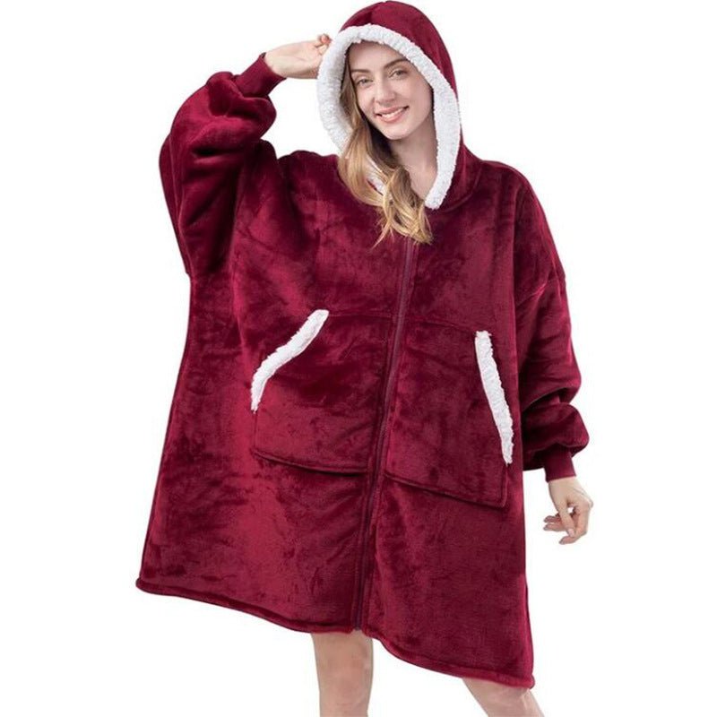 Zip Fleece Jacket Casual Long Sleeve Blanket - Robes -  Trend Goods