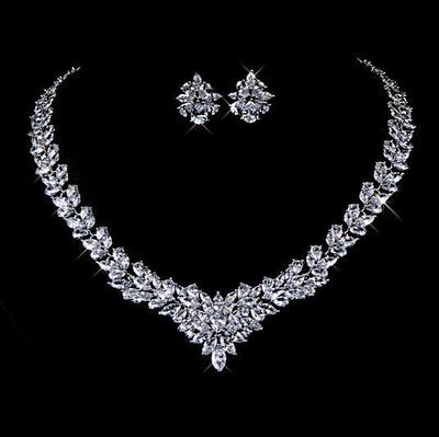 Zircon Flower Stud Necklace Set - Jewelry Sets -  Trend Goods