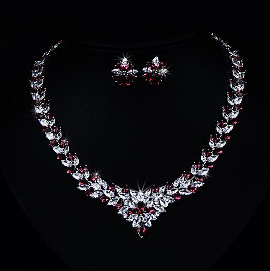 Zircon Flower Stud Necklace Set - Jewelry Sets -  Trend Goods