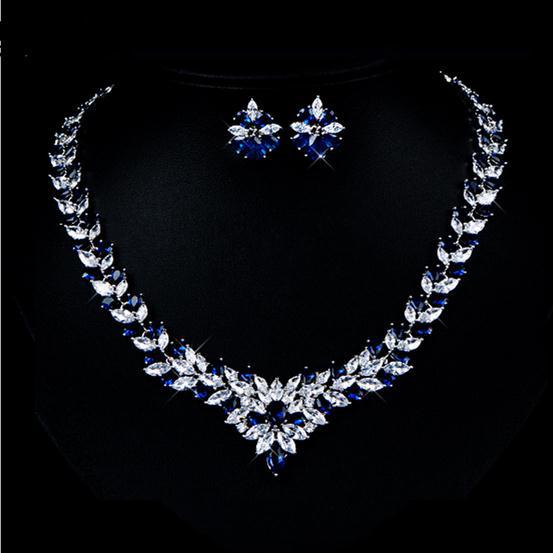 Zircon Flower Stud Necklace Set - Jewelry Sets -  Trend Goods